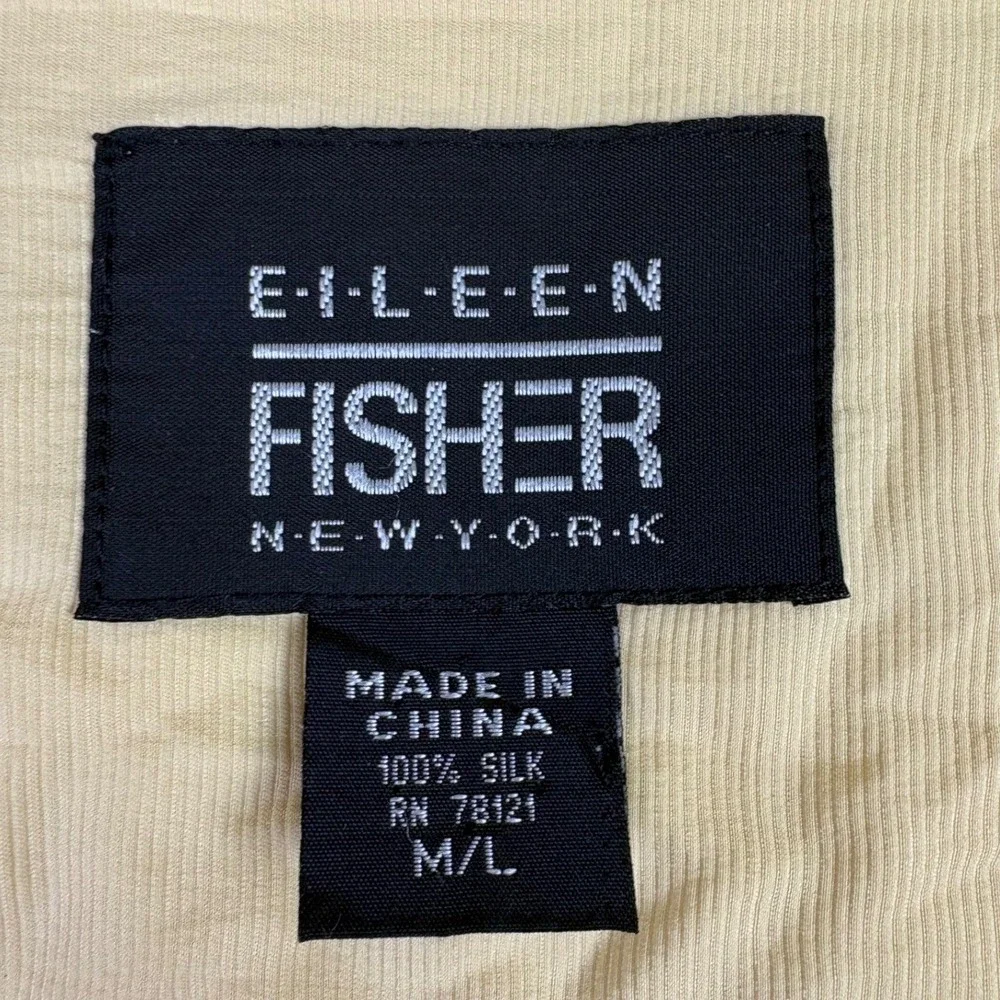 Eileen Fisher M L Yellow‎ Silk Button Front Blouse Tunic Long Sleeve Minimalist